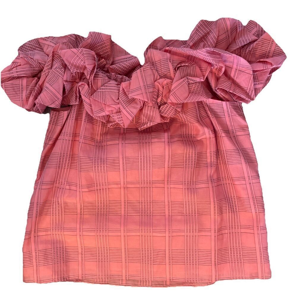New Trina Turk Primrose Top Women Silk blend Ruffles Cold Shoulder Size Large - Picture 7 of 7